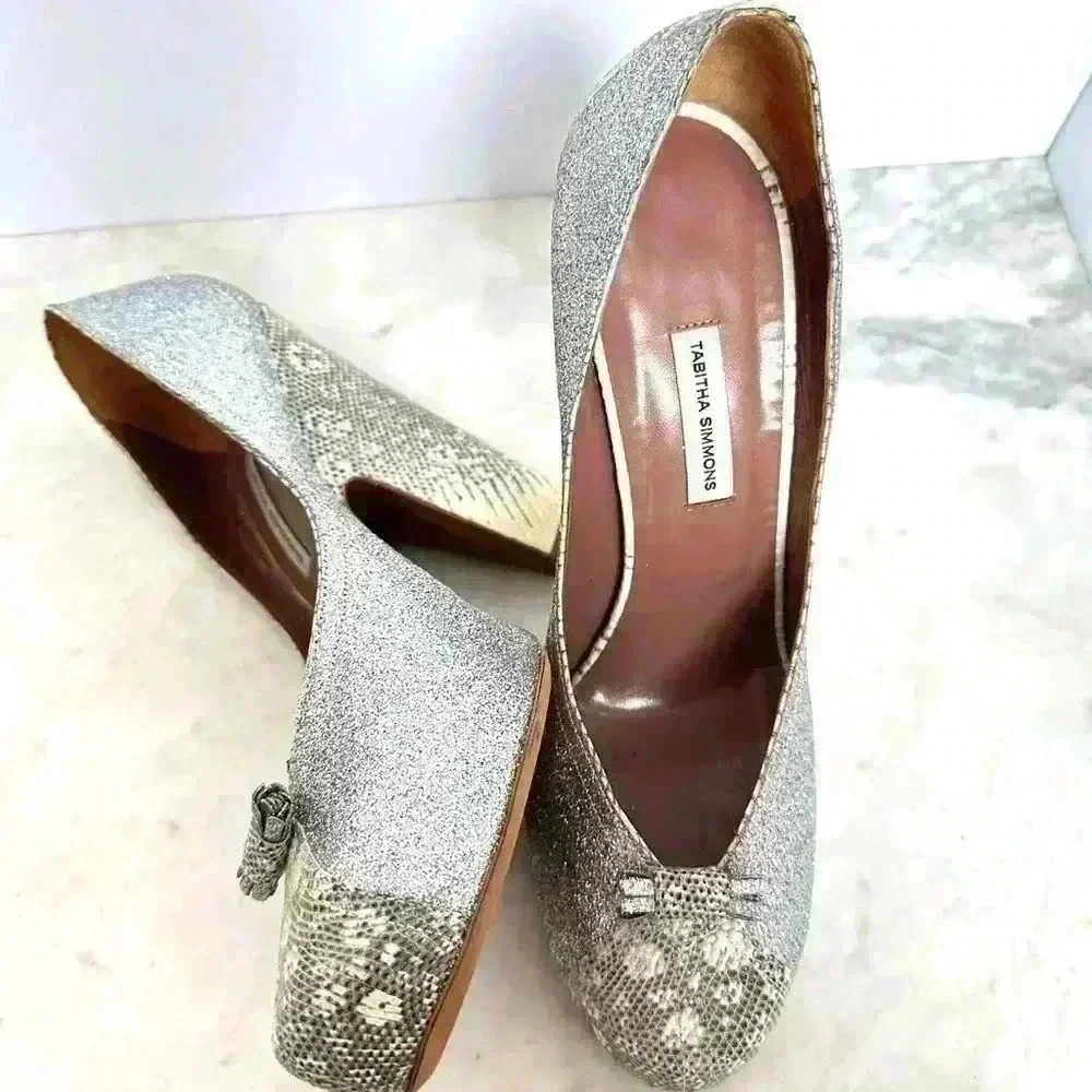 Tabitha Simmons Silver Glitter and Lizard heels size 41, made in Italy